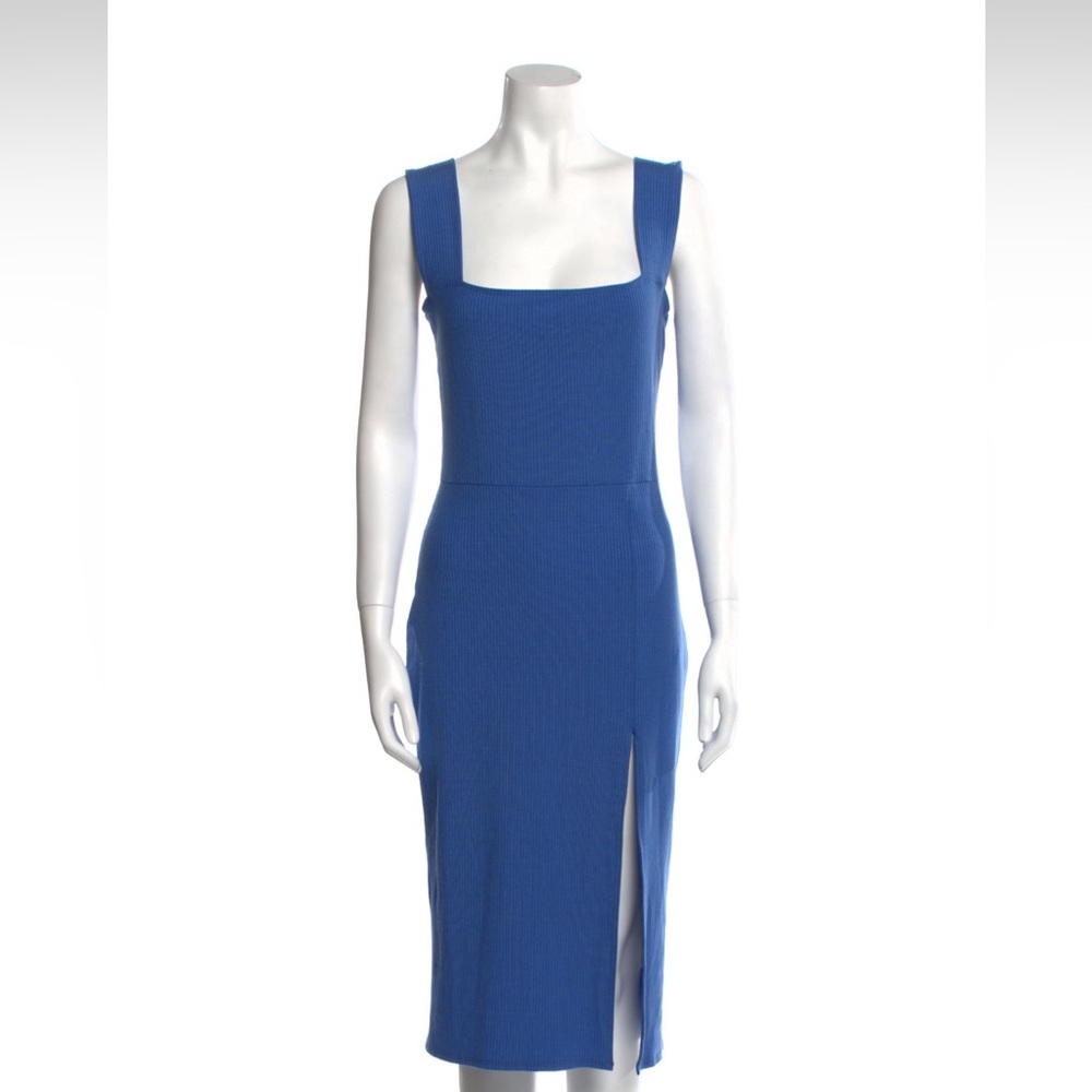 Reformation Cobalt Blue Ribbed Midi Dress with Thigh Slit